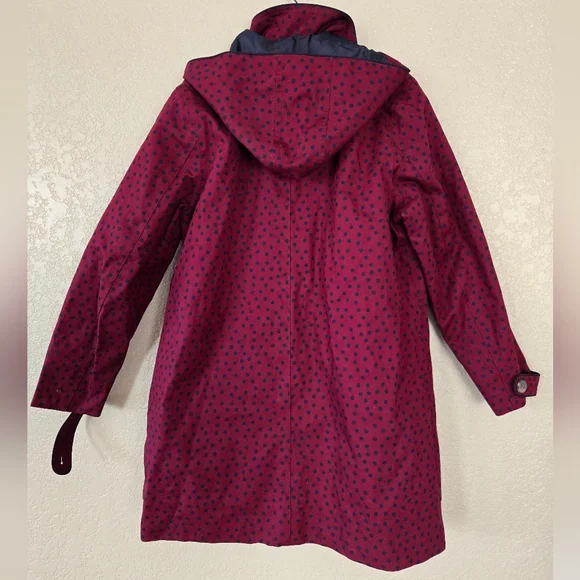 Boden Polka Dot Long Coat Rain Winter Womens 14R Plum Purple Blue Collar Zip - Picture 3 of 9